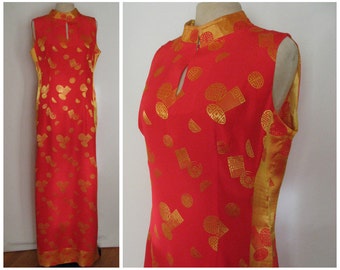 Vintage 60s cheongsam, damask cheongsam, 60s red cheongsam, 50s cheongsam, vintage asian dress, asian wiggle dress, vlv wiggle dress