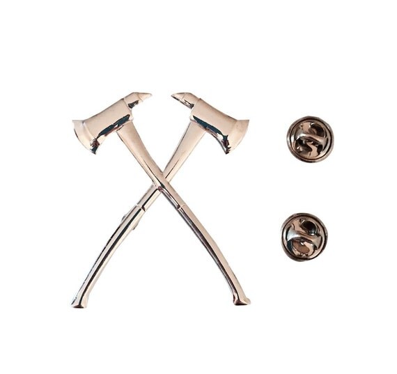Firefighter Fireman Crossed Axes Stylish Silver Color Metal