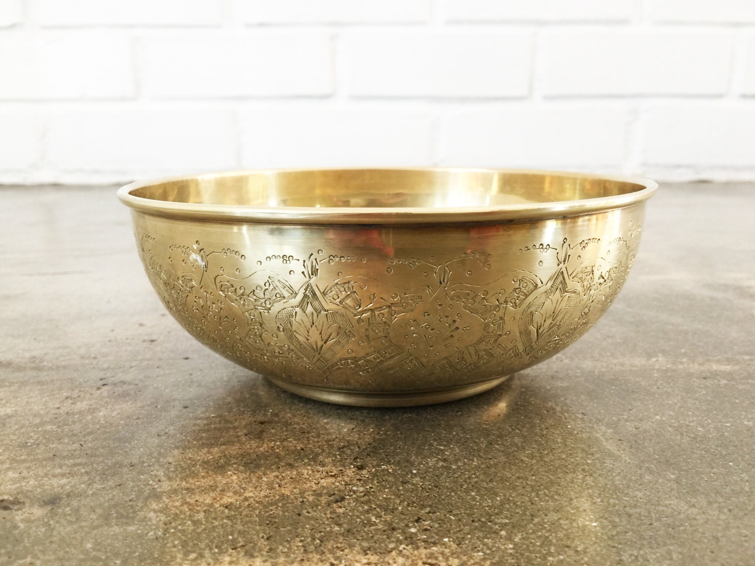 Vintage Engraved Brass Bowl Small Indian Brass Etched Bowl