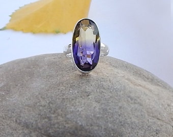 Ametrine Ring, Oval Cut Citrine, Amethyst Color Ametrine Gemstone 925 Sterling silver Ring