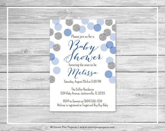 Blue And Silver Baby Shower Invitations 7