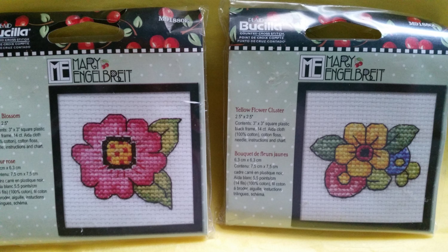 Mary Engelbreit Floral 3x3 Counted Cross Stitch Kits set