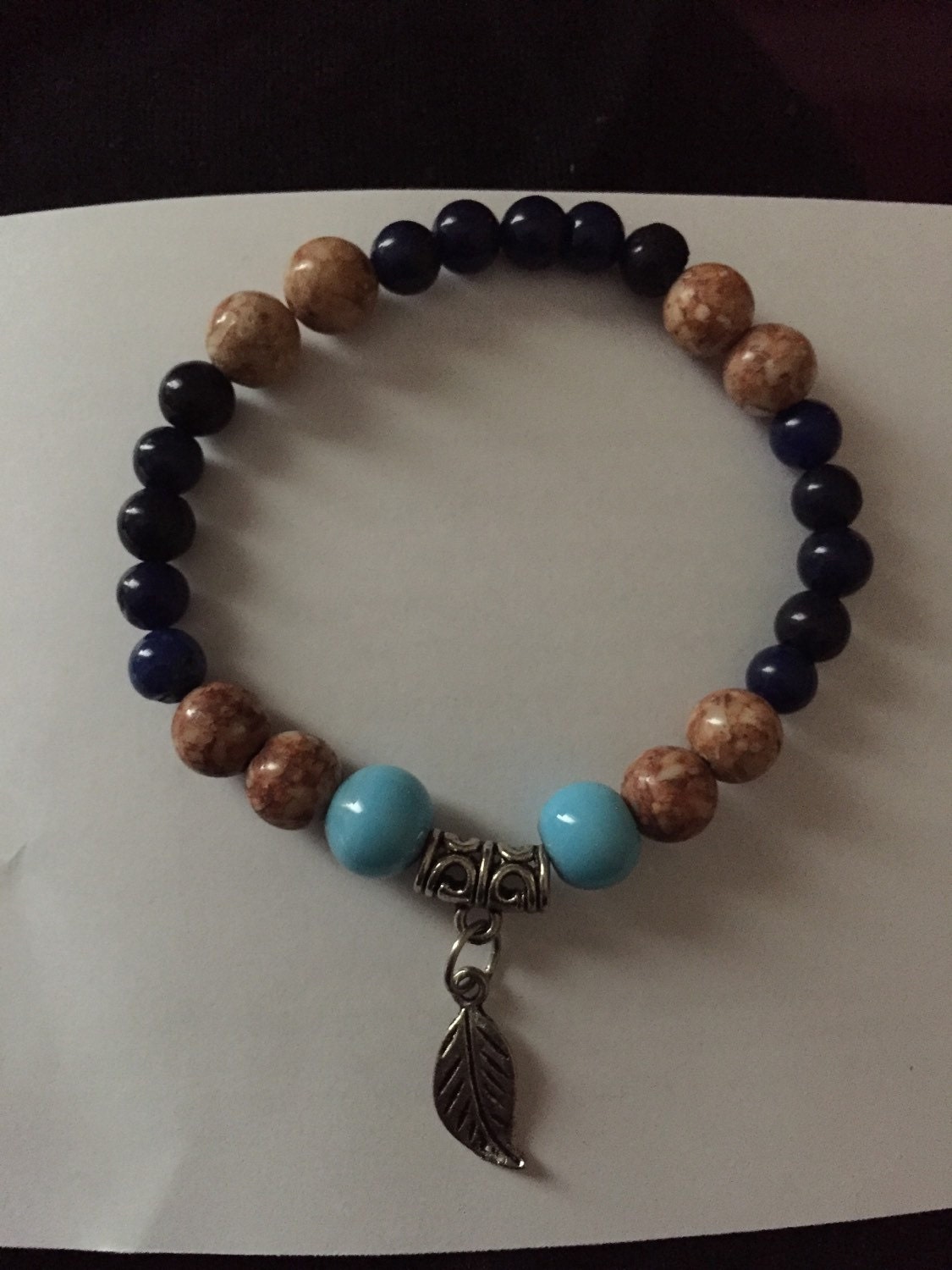 Leaf Charm Beaded Bracelet by ChrysanthemumJewelry on Etsy