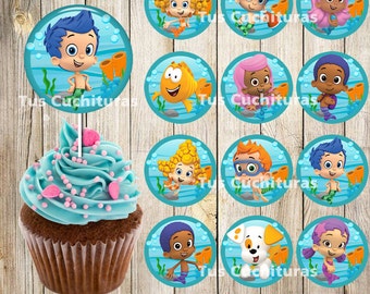 12 Bubble Guppies Cupcakes Toppers instant download, Printable Bubble Guppies party cupcakes Topper, Bubble Guppies, 2 INCHES