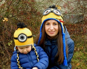 Crochet Minion hat Adult Teen Kids Child Toddler Baby Infant Newborn size One eye Two Eyes Minion hat for boy girl Despicable me Minion hat