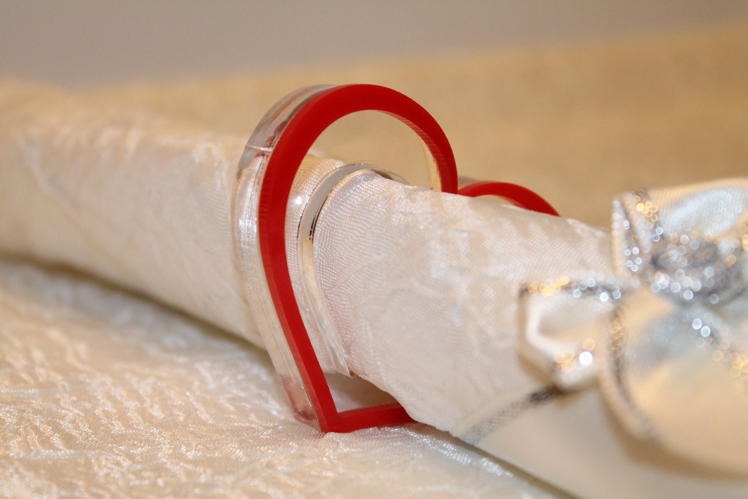 Red heart napkin rings, Napkin ring holders, Valentine's day table