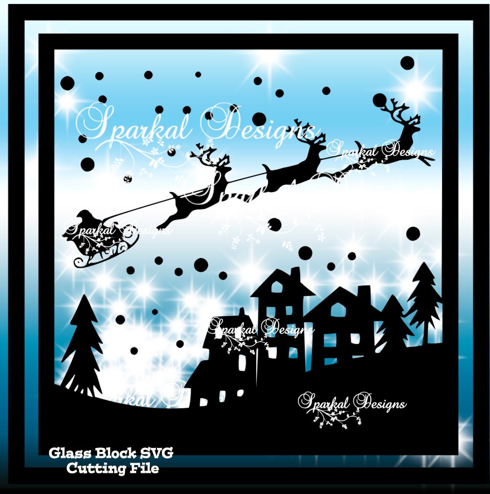 Download Christmas SVG File Glass Block Santa's Sleigh Cut