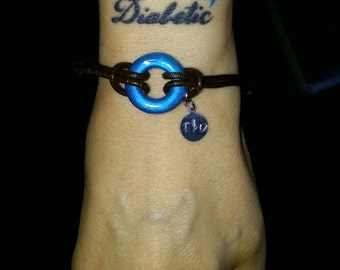 Diabetes Bracelet-Type One Diabetic or Type 2 Diabetes Jewelry-Universal T1D Symbol-Blue Circle Symbolizing Diabetes Custom HandStamped Tag