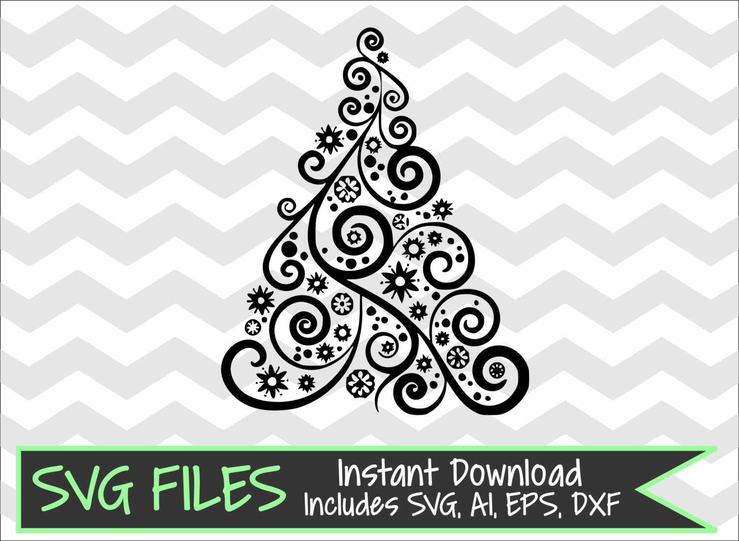 Swirl Christmas Tree SVG DXF eps ai Silhouette Cameo by SVGFiles