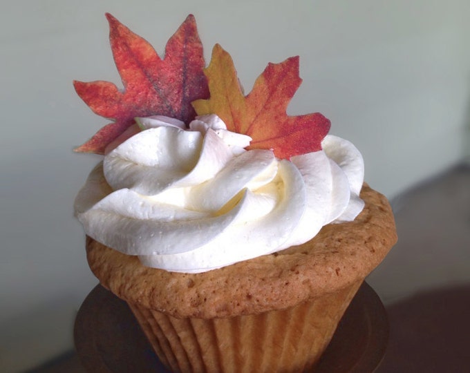 Edible Fall Leaves, Wafer Paper Toppers for Cakes, Cupcakes or Cookies, Wedding Cake Decorations - Color on One Side