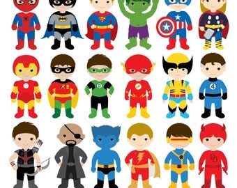 18 Boys Superhero Costumes Clipart, Superheroes Clipart, Superhero Boys, Superhero Kids, Superman Clipart, Batman Clipart, Spiderman Clipart
