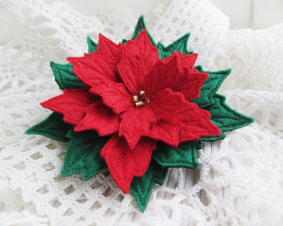 Christmas Flower Felt Brooch Red Poinsettia Handmade Christmas Gift for Her