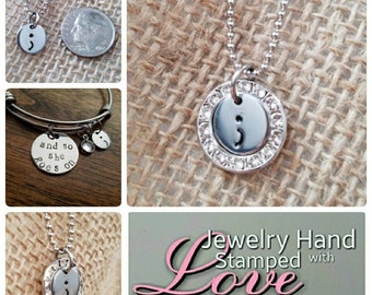 Projectsemicolon- Semicolon hand stamped necklace (with Swarovski crystal ring)