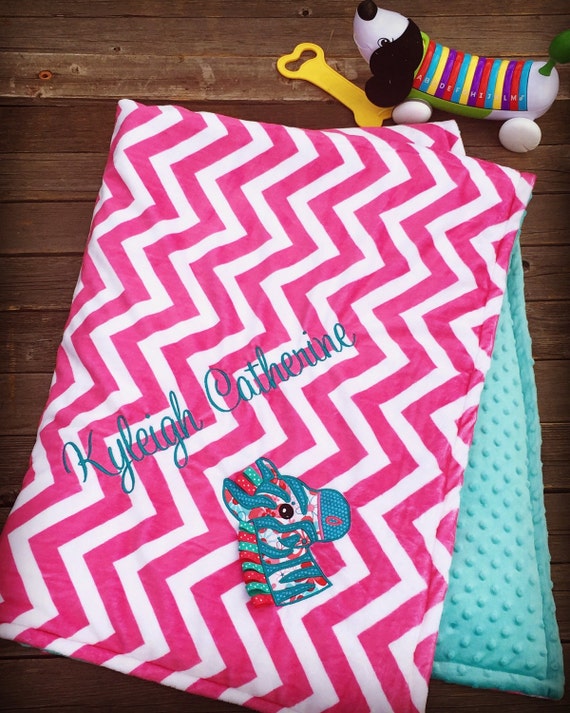 Items Similar To Personalized Chevron Minky Baby Blanket With Zebra