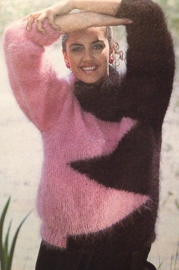 Ladies Zig Zag Cosy Mohair Jumper size 10 18 Knitting