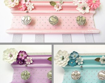 Pink Bow Holder, Hanging Accessory Holder, Hair Bow Organizer, Distressed Pink, 10" Bedroom Wall Decor, Girls Ribbon Holder, Bow Hanger