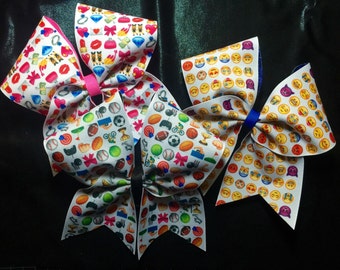 Emoji Ribbon Cheer Hair Bow Backed in Glitter
