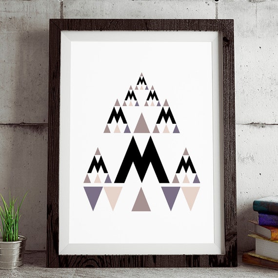 Mountain M Poster Typography Print M Alphabet Print