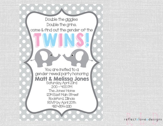 Invitations For Twins Gender Reveal Party 1