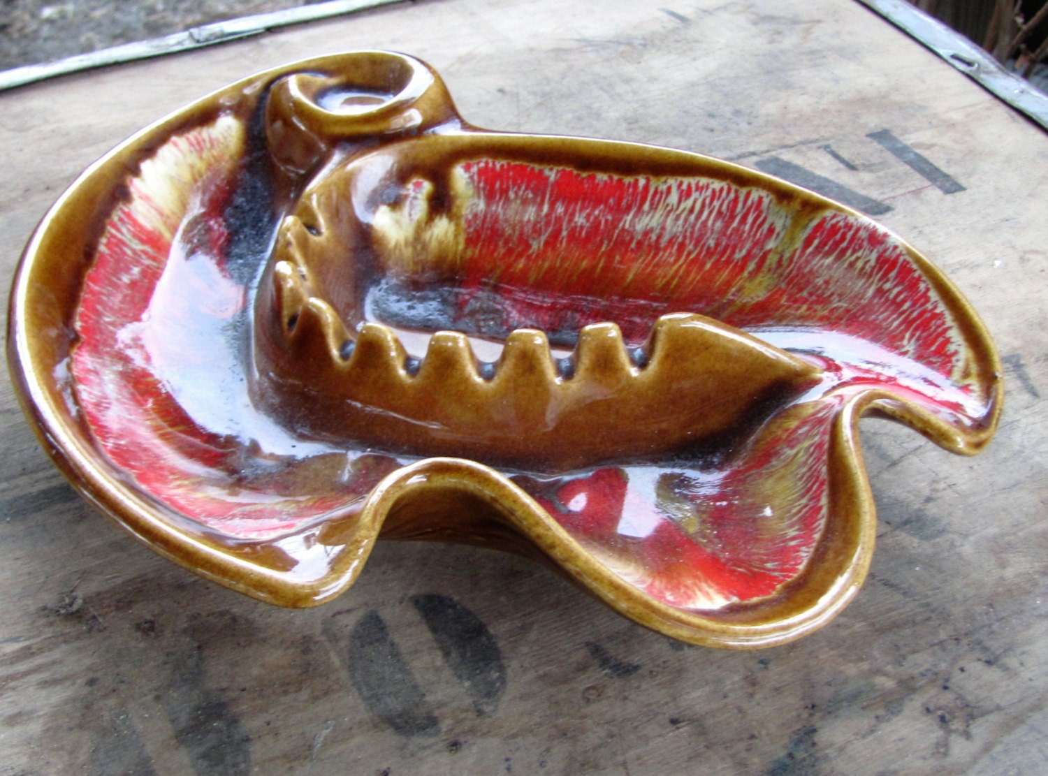 Mid Century Lava Glaze Ceramic Ashtray by MarthasVintageBazaar