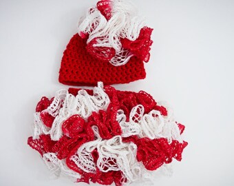 Crochet Baby Girl Outfit - Crochet Baby Girl Valentine's Outfit - Baby Team Spirit Outfit -Ruffle Diaper Cover - Crochet Baby Girl Cardinals