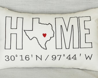 Free Shipping-Home Customized Pillow Cover Embroidered Pillow Case State Pillow Longitude Pillow Coordinates Birthday Housewarming Gift