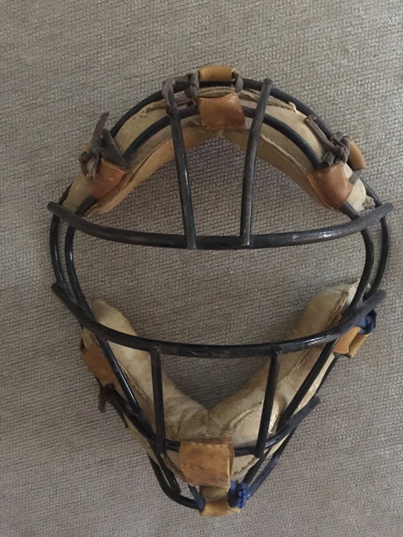 Vintage Baseball Catchers Mask 1940's Leather and Wire