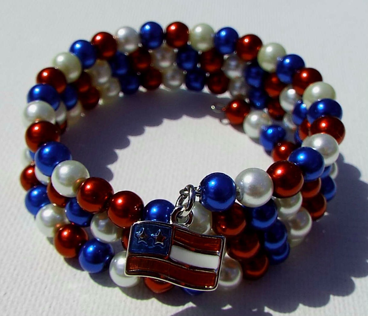 Flag Charm Bracelet Patriotic Bracelet Red White Blue