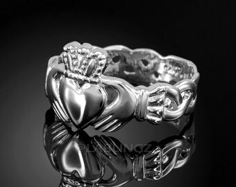 Sterling Silver Claddagh Ring - Ladies Celtic Band Irish Claddagh Ring
