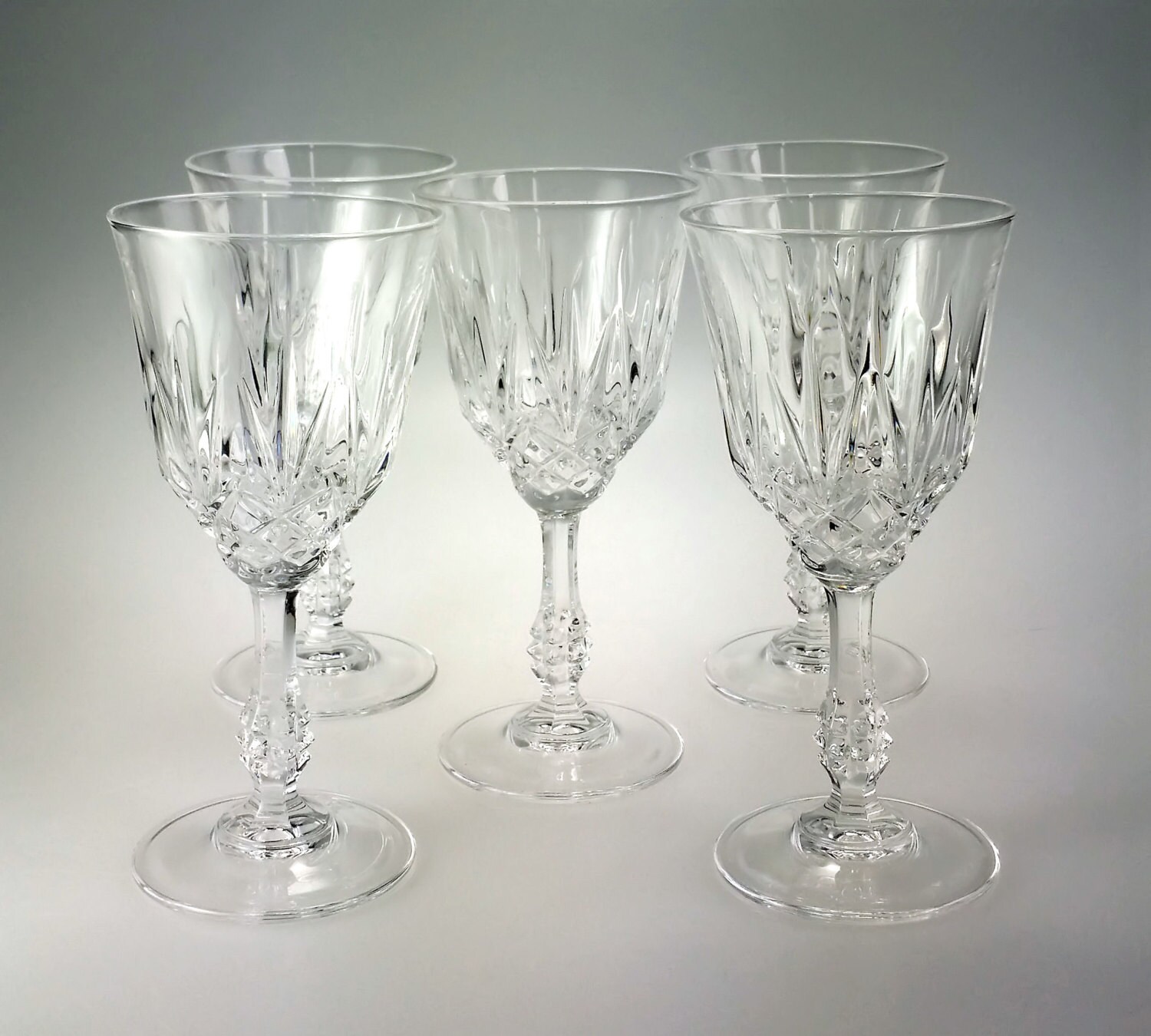 Set of 5 Pineapple Cut Ball Stem Crystal Wine Glass 6 oz