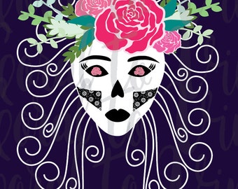skull svg female skull svg sugar skull svg woman pretty skull day of the dead roses feminine floral skull svg girly flower skull svg