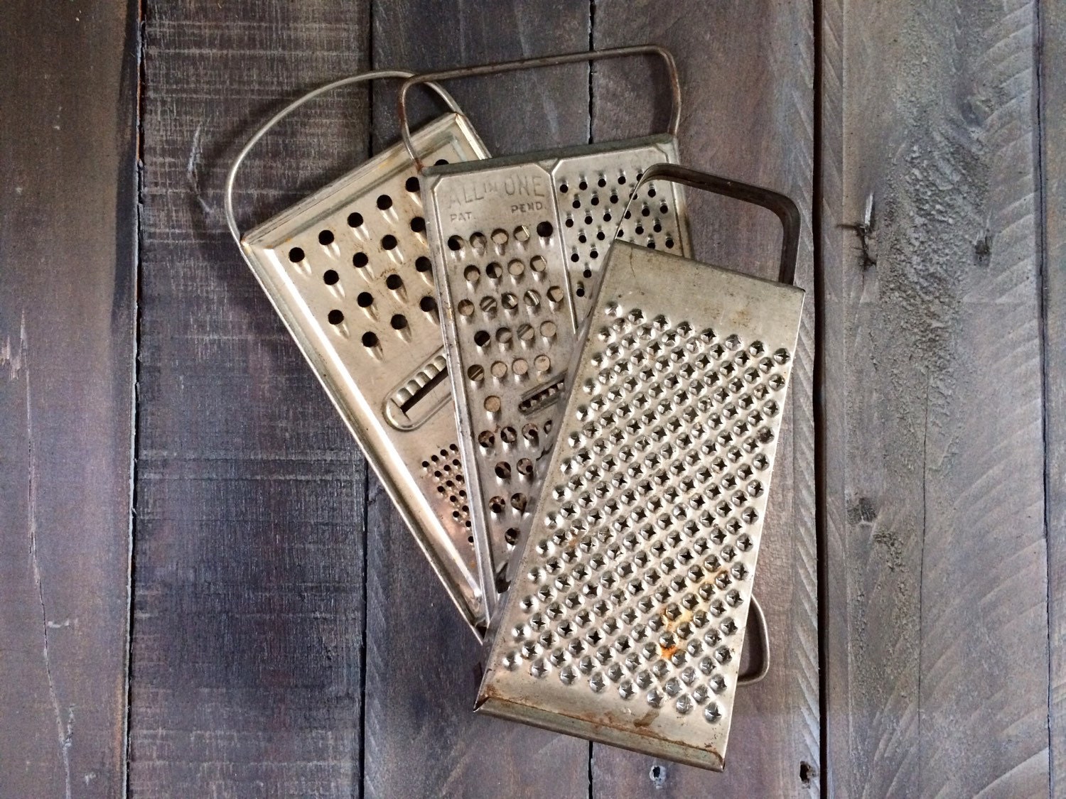Three Vintage Cheese Graters Farmhouse Kitchen Decor Food