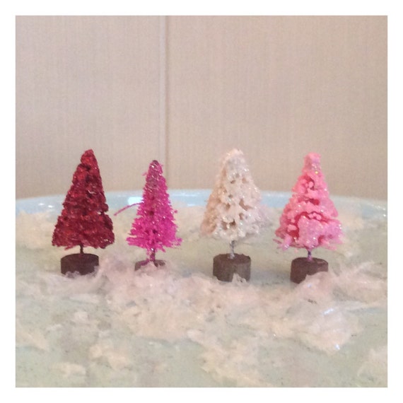 Miniature Valentines set of 4 1in tall trees pinks, red, white sisal trees