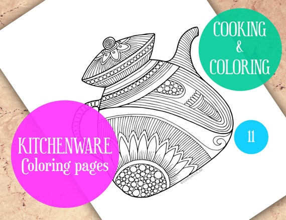 Adult Coloring Pages Kitchen coloring book Teapot Coloring