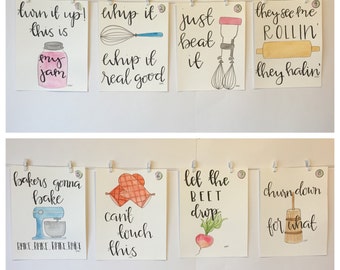 SET OF FOUR Watercolor Kitchen Puns *please read item description!*