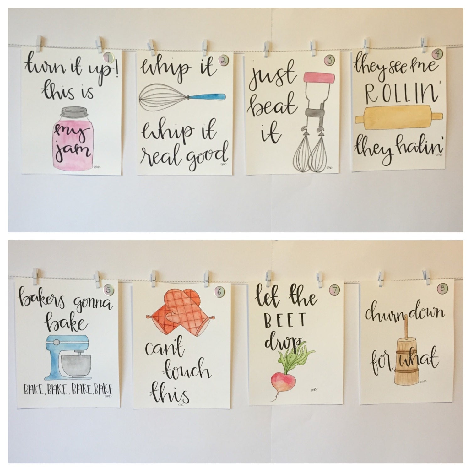 SET OF FOUR Watercolor Kitchen Puns Please Read Item   Il Fullxfull.986718292 8ssc 