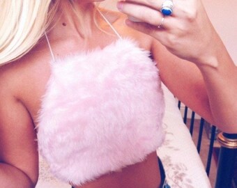 SUPER CUTE!!!!! Pink faux fur fluffy crop top uk - one size fits uk 6-8
