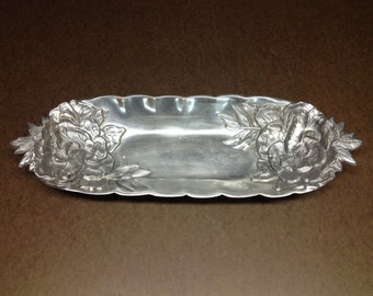 Vintage Aluminum Serving Tray Pintel Collection Susan Stocking - Metal Ornate Serving Dish