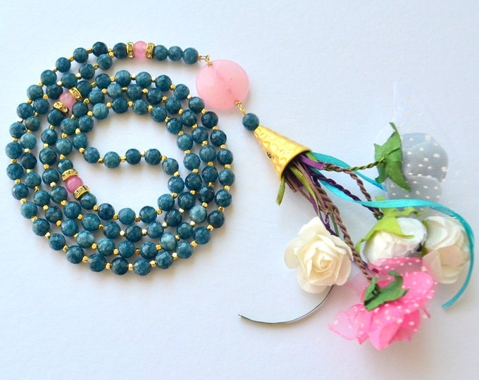 blue jade faith gemstone rosary, tasbeeh/ 99 beads/ flower rosary/ romantic rosary/ muslim rosary/ muslim tasbeeh/ turkish ta