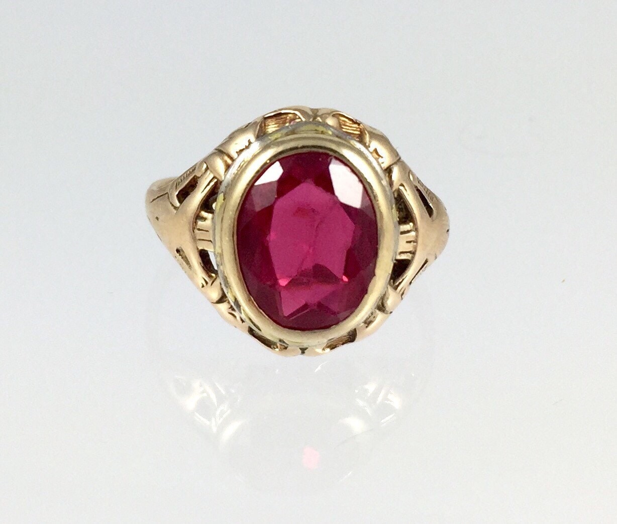 Antique Ladies Synthetic Ruby Pinky Ring Vintage 1900s 14K