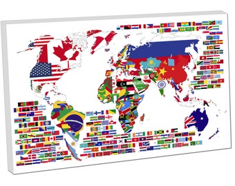 items similar to world map with flags art print various