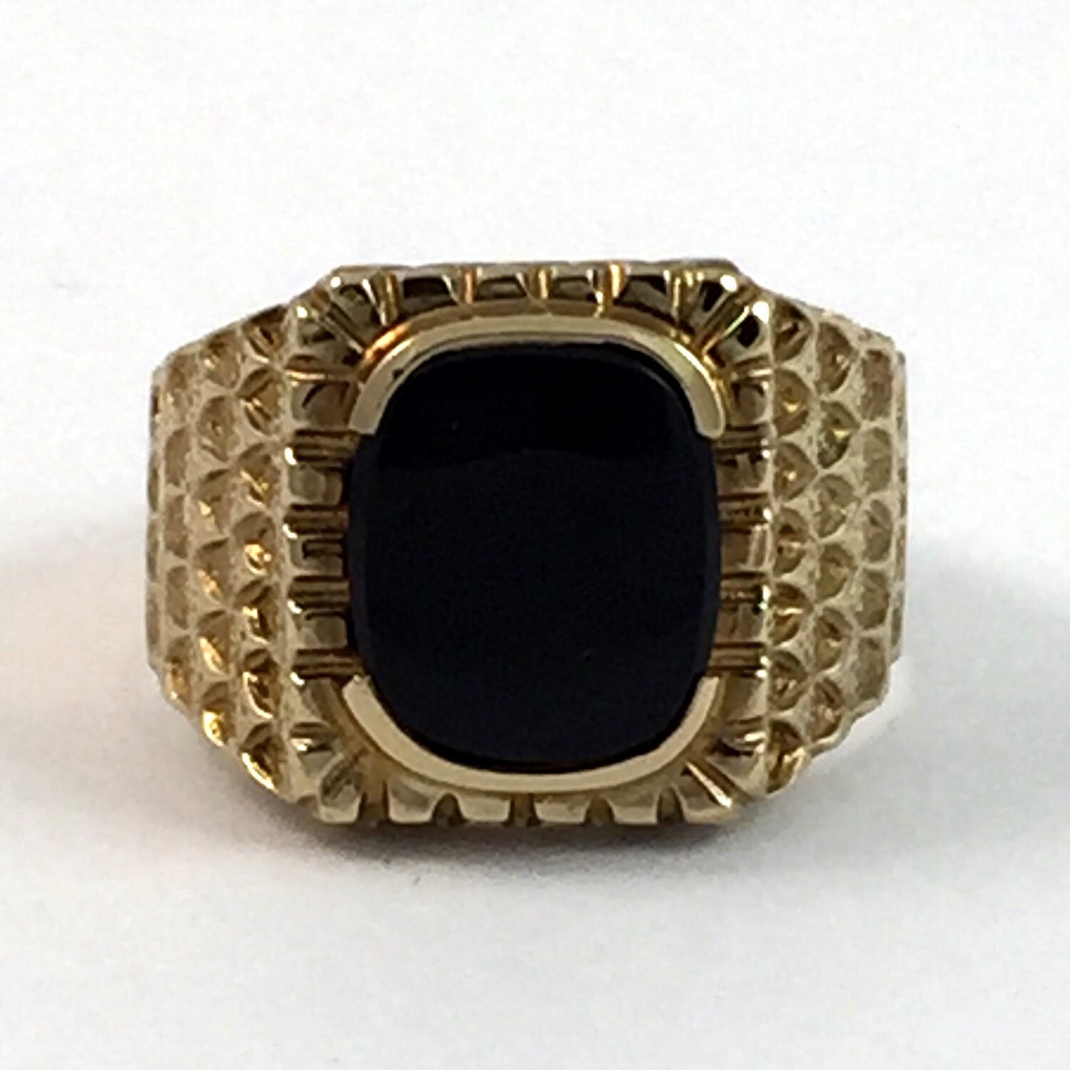 Vintage Black Onyx Men's Ring 10 in 14K Gold Plated with