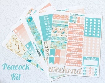 HUGE SALE! Peacock Coral & Turquoise Planner Kit (for Vertical Erin Condren Life Planner)