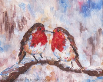 Pair of Robins, oil painting