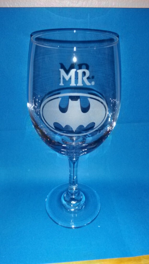 Batman Mr & Mrs Wine Glasses Hand Etched by UntamedCustomGifts