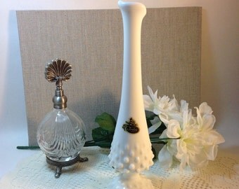 Vintage Fenton White Hobnail Milk Glass Budvase Shabby Cottage Chic Vignette Decorative Accent