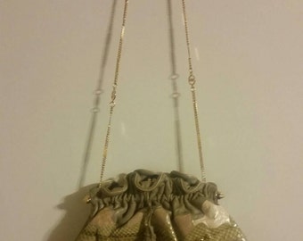 Stunning Vintage Carlo Fiori Leather & Reptile Handbag with Gold Chain