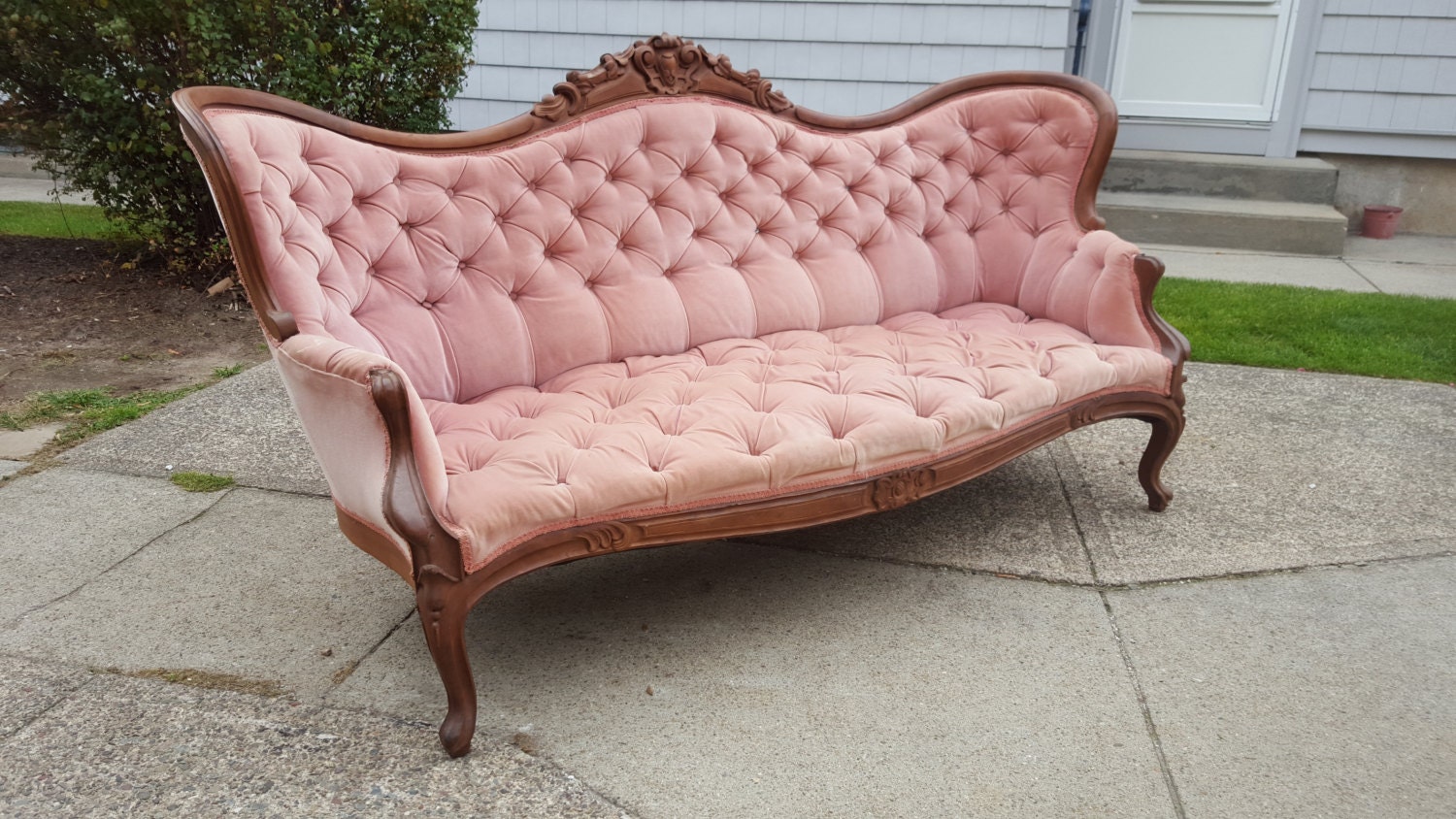 SOLDAntique Victorian Pink Velvet Couch/Sofa by PaintFabricCrafts