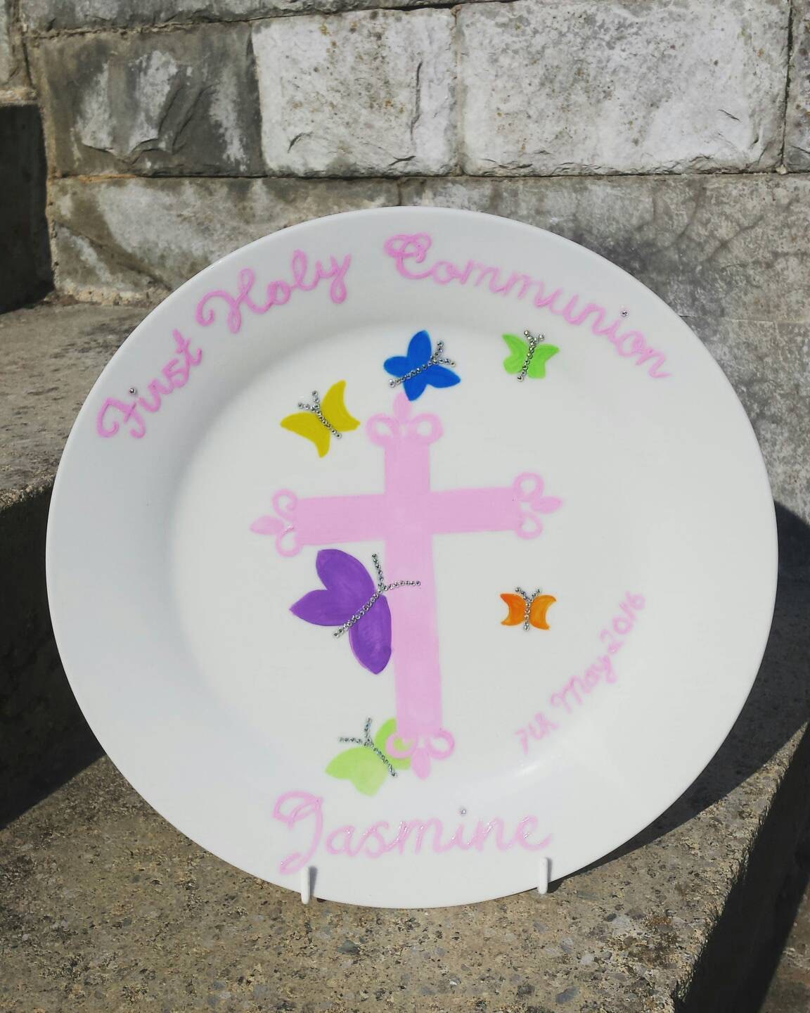 First Holy Communion plate keepsake by NameArtMania on Etsy