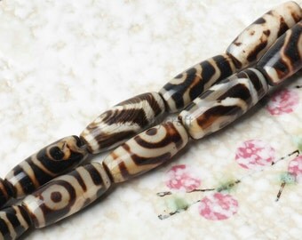 Natural Tibetan Dzi Beads,Old Agate Dzi Long Seed Beads,Full Strand 10x24mm Dzi Gemstone Beads for DIY Jewelry Making